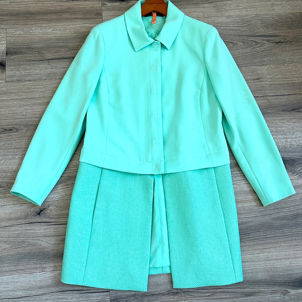 Per Se Carlisle Designer Mint Green Convertable Coat to Cropped Blazer| Size 4